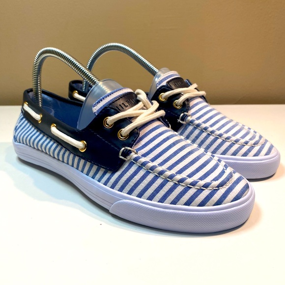 Tommy Hilfiger Other - 🔥 TOMMY HILFIGER BLUE WHITE STRIPPED BOAT SHOE MEN’S SZ 7.5 WOMEN SZ 9 UNISEX